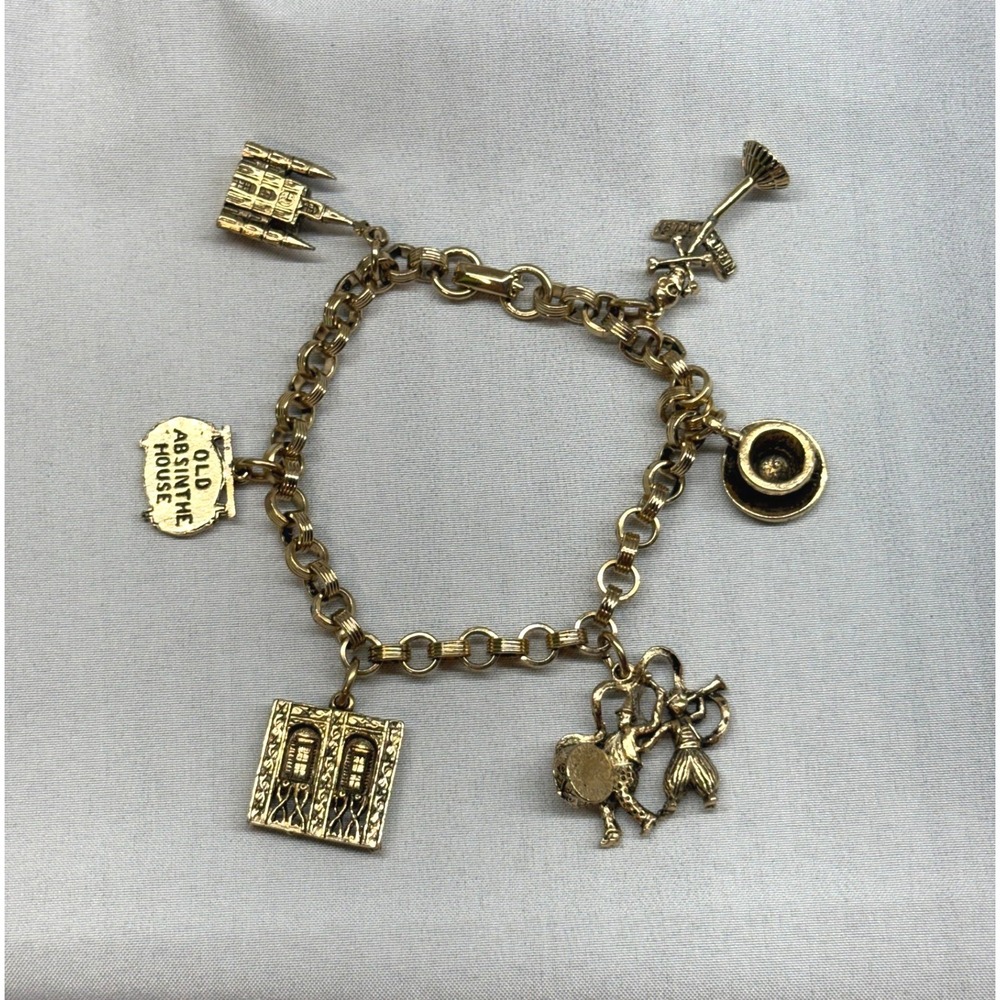 Coro Charm Bracelet Womens 7in Gold New Orleans Vintage Excellent NOLA Souvenir
